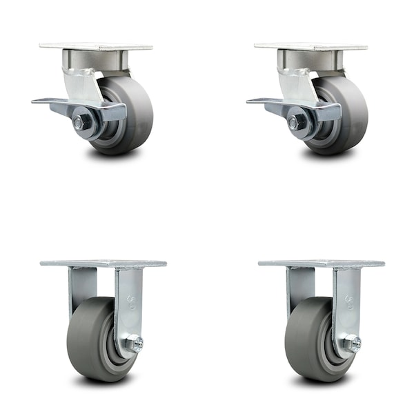 Service Caster 4 Inch Kingpinless Thermoplastic Rubber Wheel Caster Brakes 2 Rigid SCC, 2PK SCC-KP30S420-TPRRF-SLB-2-R-2 - main